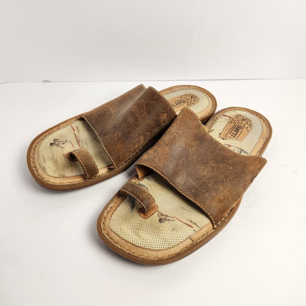 Born Brown Leather Slide Sandals